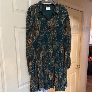 Bohera drop waist flattering dress Teal and Brown Patterned Dress XL